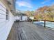 Wide plank wooden deck off of the kitchen overlooks the backyard, with a covered pool at 7440 Banks Mill Rd, Douglasville, GA 30135