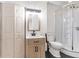 Modern bathroom featuring new fixtures, a stylish vanity, and a glass-enclosed shower at 4809 Burlington Nw Ct, Acworth, GA 30102