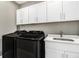 Laundry room with black washer and dryer units and white cabinets at 559 Robinson Se Ave, Atlanta, GA 30315
