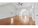 Spacious primary bedroom featuring high vaulted ceilings and wood flooring at 277 Edison Dr, Stockbridge, GA 30281