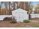 Charming white shed in backyard, offering storage space and enhanced by landscaped accents at 277 Edison Dr, Stockbridge, GA 30281
