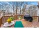 Outdoor deck space with a grill, seating, and a view of the backyard at 405 Ballymore Pass, Woodstock, GA 30189