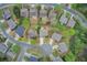 Aerial view of a residential neighborhood with manicured lawns and mature trees at 4461 Kentland Dr, Acworth, GA 30101