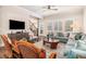Spacious living room with a cozy sectional sofa, hardwood floors, and staircase at 1190 Mosspointe Dr, Roswell, GA 30075