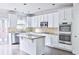 Modern kitchen with white cabinets, granite countertops, and stainless steel appliances at 1147 Laurel Valley Ct, Buford, GA 30519