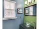 Stylish bathroom showcases a glass vessel sink, framed mirror, and colorful walls at 3904 Tristan Way, Suwanee, GA 30024