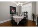 Dining room features an elegant chandelier and plantation shutters for added privacy at 62 Emerson Hill Sq, Marietta, GA 30060