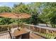 Relaxing outdoor deck area with wooden table, chairs, and umbrella at 1811 Tilliewood Ne Trl, Marietta, GA 30066