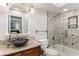 Bathroom featuring vessel sink, granite countertop and a glass shower enclosure at 5780 Heards Forest Dr, Atlanta, GA 30328