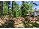 The backyard features mature trees and landscaping, adding privacy to this charming home at 3501 Wesley Chapel Rd, Decatur, GA 30034
