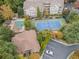 Aerial view of the community pool and tennis court, showcasing the layout and amenities for residents at 1250 Parkwood Cir # 2312, Atlanta, GA 30339