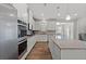 Modern kitchen showcasing a large island with granite countertops, stainless steel appliances, and ample cabinet space at 133 Bastian Rd, Mcdonough, GA 30252