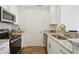 Close-up of kitchen with granite counters, stainless sink, backsplash, and modern stainless appliances at 1101 Juniper Ne St # 1511, Atlanta, GA 30309