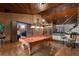 Spacious game room with billiards table, wood floors, a wood plank ceiling and access to a wine cellar at 290 Ardsley Ln, Alpharetta, GA 30005