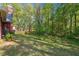 Large backyard features a lush green lawn, mature trees and a brick exterior at 3560 Glen Summit Ln, Snellville, GA 30039