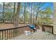 Wood deck with railings overlooks a lush backyard with mature trees at 647 Sunshine Nw Trce, Acworth, GA 30102