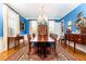 Bright formal dining room with blue walls, chandelier, and natural light at 3022 Loridan Se Way, Atlanta, GA 30339