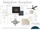 Gathering room and dining room features a matte quartz fireplace surround, ceiling fan and chandelier fixture at 140 Cedarwood Ln, Roswell, GA 30075