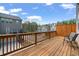 Spacious wooden deck with wood railing and view of the back of neighboring townhomes at 3420 Reagan Way, Lawrenceville, GA 30044