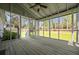 Screened-in porch with wood flooring, a ceiling fan, and a view of the backyard at 545 Bellemeade Sw Dr, Marietta, GA 30008
