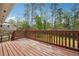 Spacious wooden deck with a railing overlooking a lush green yard and mature trees at 4151 Valley Wood Nw Dr, Marietta, GA 30064