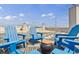 Inviting roof deck with blue Adirondack chairs arranged around a central table under a sunny sky at 587 Virginia Ne Ave # 314, Atlanta, GA 30306