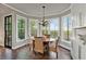 Breakfast nook with bay windows, deck access, and custom cabinets at 5485 Woodrun Ln, Johns Creek, GA 30005