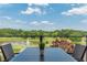 Scenic view of a golf course and lake from an outdoor patio table at 7415 Northampton Ct, Cumming, GA 30040