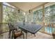 Relaxing screened porch featuring comfortable seating and views of the surrounding landscape and pool at 7415 Northampton Ct, Cumming, GA 30040