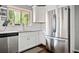 Bright kitchen features white cabinets, granite countertops, stainless steel appliances, and view of backyard at 4595 Fradon Ct, Atlanta, GA 30349