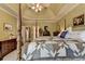 Spacious bedroom with a large four-poster bed and tray ceiling with recessed lighting at 7020 Grassmoor Grange Way, Cumming, GA 30040