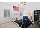 Bright bedroom with an American flag and a view into the ensuite bathroom at 4535 Meadow Green Ln, Acworth, GA 30101
