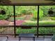 View from the screened porch overlooking the lush landscaped back yard and terraced steps at 8070 Georgetown Cir, Suwanee, GA 30024