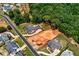 Aerial view of homesites nestled in a lush community with an in-ground pool and mature trees at 4435 Pebble Rock Dr, Cumming, GA 30041