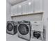 Convenient laundry room with modern washer, dryer, utility sink and ample cabinet storage space at 449 Carmichael Cir, Canton, GA 30115