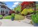 Backyard featuring mature trees, stone pathway, and lush landscaping at 904 Beaumont Ct, Canton, GA 30114
