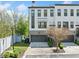 Townhome exterior featuring a brick and white facade, a two-car garage, and green front lawn at 1388 La France Ne St, Atlanta, GA 30307
