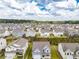 Expansive aerial view showcasing a neighborhood with many homes, lush green trees and a partly cloudy sky at 2396 Bear Mountain St, Lithonia, GA 30058