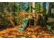 playset with slide and swings surrounded by mature landscaping in the backyard at 2972 Ponderosa Cir, Decatur, GA 30033