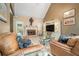 Cozy living room featuring leather sofas, tile flooring, a fireplace and a media center at 125 Russell Rd, Lawrenceville, GA 30043