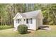 Charming white storage building with black shutters surrounded by lush green trees on a sunny day at 270 Morrow Rd, Newborn, GA 30056