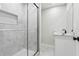 Clean bathroom showcasing a glass enclosed shower, updated vanity, and modern fixtures at 307 Gordon Woods Sw Dr, Mableton, GA 30126