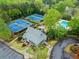Aerial view of community tennis courts and swimming pool at 3570 W Hampton Nw Dr, Marietta, GA 30064