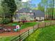 Expansive backyard with a playground, garden, and mature trees at 3570 W Hampton Nw Dr, Marietta, GA 30064