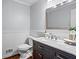 Charming powder room with beadboard accent, updated vanity, and neutral colors offers a welcoming space at 3570 W Hampton Nw Dr, Marietta, GA 30064