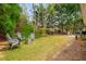 Landscaped backyard with a cozy seating area and lush green foliage, perfect for outdoor relaxation at 133 Newcastle Walk, Woodstock, GA 30188