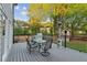 Outdoor deck complete with grill, seating, and space heater overlooking the lush backyard at 422 Laurian Nw Way, Kennesaw, GA 30144