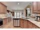 Kitchen with granite countertops, tiled backsplash, wooden cabinets, stainless steel appliances, and bay window at 3230 Riverhill Ct, Cumming, GA 30041