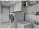 Well-equipped laundry room featuring modern washer and dryer units with white cabinets at 3230 Riverhill Ct, Cumming, GA 30041