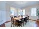 Dining room with modern lighting, chair rail, and hardwood floors, leading to other rooms at 4495 Alister Park Dr, Cumming, GA 30040